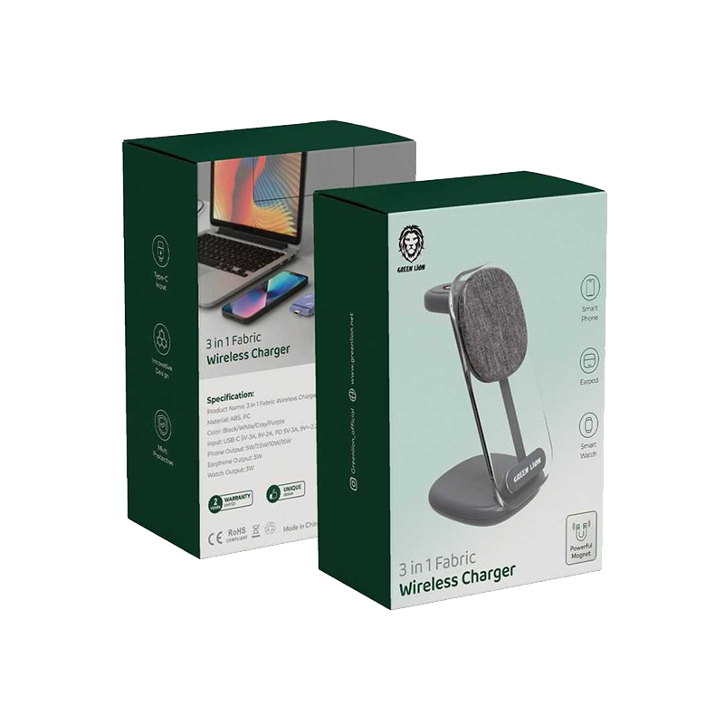 شارژر بی سیم 15 وات مگ‌سیف 3 در 1 گرین | Green 3 In 1 fabric Wireless Charging (3548)