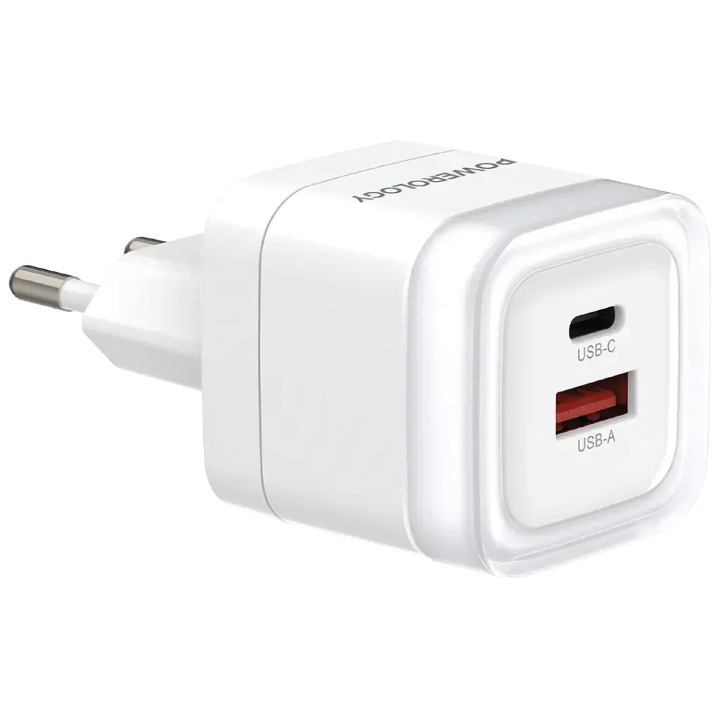 شارژر فست شارژ 35 وات 2 خروجی Lunex پاورولوژی(PWFC554EWH)Powerology Lunex Series Fast Charging Adapter PD 35W – White