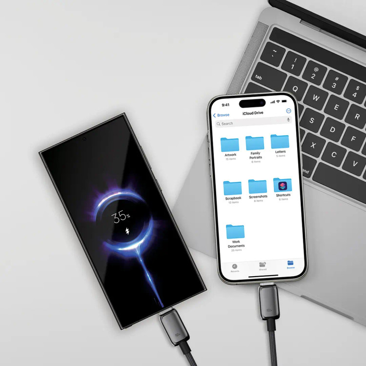 ابل دوکاره USB-C سری Zinco پاورولوژی(PWDC100DGY)Powerology Zinco Series 2-In-1 Dual USB-C Cable – Dark Gray